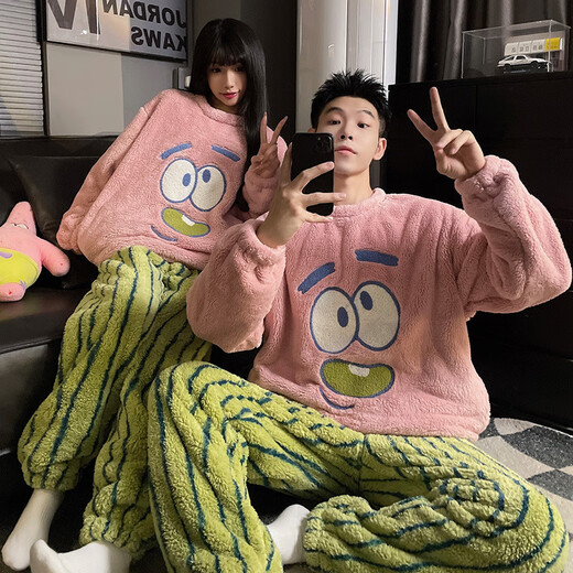 Gongdie Dachshund Couple Pajamas Autumn and Winter Coral Velvet Thickened Plus Velvet Men and Women Cute Cartoon Home Clothing Set H9991 2XL Women's Size Recommended Weight 140-160Jin Jin is equal to 0.5 kg