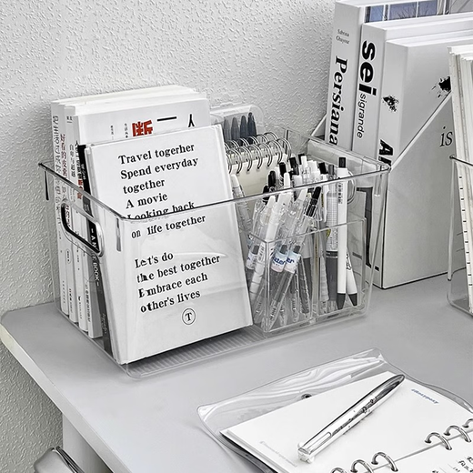 Highly transparent and thickened PET desktop transparent storage box, high-quality cosmetics and jewelry storage box, cute student storage, 2 pieces, 25*15*7.5cm