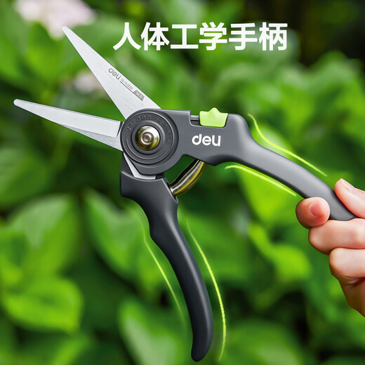 Deli pruning scissors, garden flower pruning branch scissors, fruit tree scissors, thick flower shears, gardening scissors tools, floral pruning shears, double-sided blade/extended straight mouth