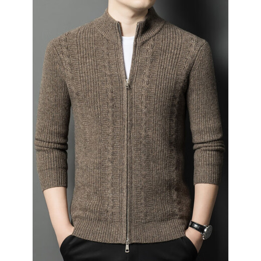 DVW international brand wool cardigan men's autumn and winter new style 700g thick pure wool jacquard zipper jacket high-end gray 3XL (185) suitable for 180-195Jin Jin equals 0.5 kg