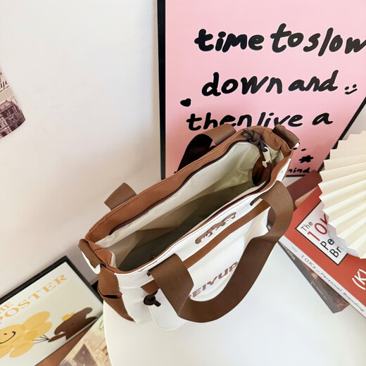 高颜值撞色书包女生ins初中生大容量高中学生背包减负双肩包 卡其色拼色两件套