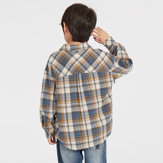 Duojia Green Blues Boys' Shirts 2025 Spring Season Children's Thin Jackets Medium and Large Children's Soft Waxy Cotton Shirts Blue Check 110