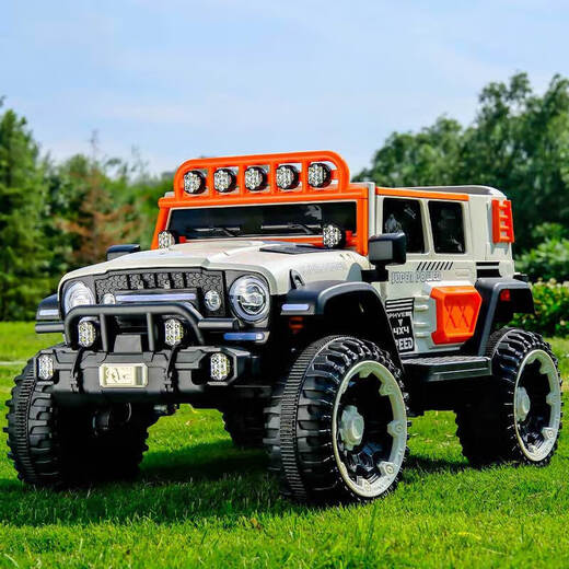 Large children's electric car with four wheels that can sit on adults and babies remote-controlled toy cars, children's four-wheel drive swing stroller, top with gray, four-wheel drive 10A Chaowei + leather seat soft wheels