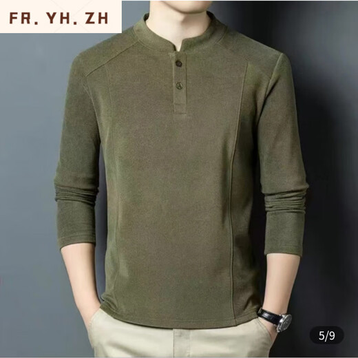 FR.YH.ZH Wansu men's autumn and winter new light luxury double-sided German velvet bottoming shirt men's Henry collar long-sleeved T-shirt stand-up collar sweatshirt black