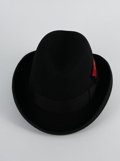 What a cool wool hat for men, Homburg hip-hop hat, British short-brimmed jazz hat, shaped felt hat, Godfather hat, black S (54-56cm)