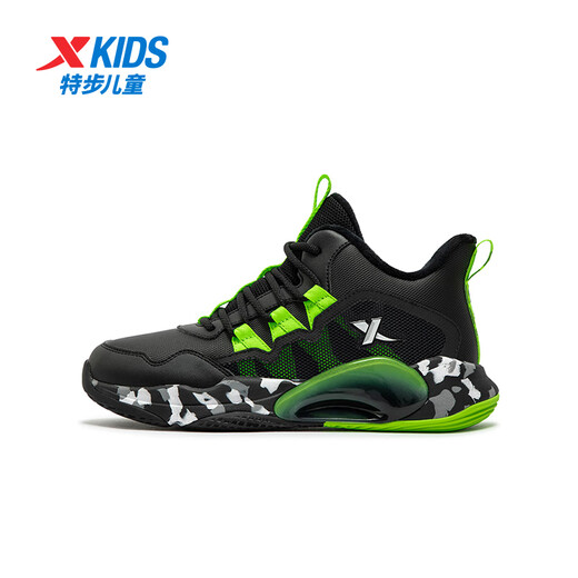 XTEP children's shoes winter velvet campus training basketball sports cotton shoes black/fluorescent electric green 35