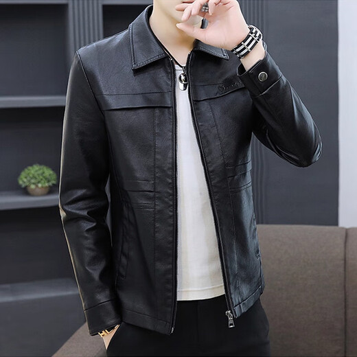 七匹狼狼影皮衣外套男士2025年秋冬新款潮流痞帅机车服休闲皮夹 8902黑色 加绒 3XL 推荐【161-175斤】