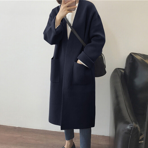 TonLion 2024 autumn and winter minimalist literary atmosphere medium long cardigan sweater jacket for women