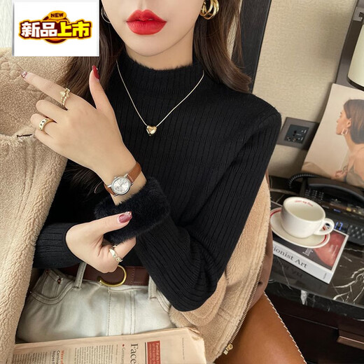 
Early diameter plus fleece sweater for women in autumn and winter thickened half turtleneck bottoming shirt 2025 new warm knitted top black S 80-95