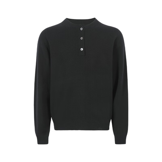 LEZORA Superfine Merino Cashmere Cashmere Autumn and Winter Loose Henley Neck Sweater for Men Black S