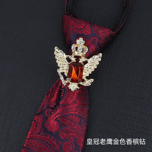 Huansen Clip de col en strass pour hommes haut de gamme, costume rétro, cerceau de cravate décontracté, chemise d'affaires, boucle de cravate ovale en or champagne, cerceau de cravate avec pierres précieuses + noix de cajou rouges et bleues faites à la main