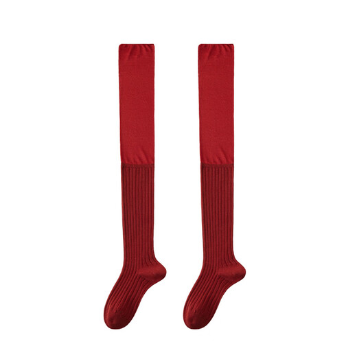 Silver stitched knee-high pile socks for women, spring and autumn knee pads, thigh socks, Ancora red slimming stockings, black + dark gray, 2 pairs, one size fits all