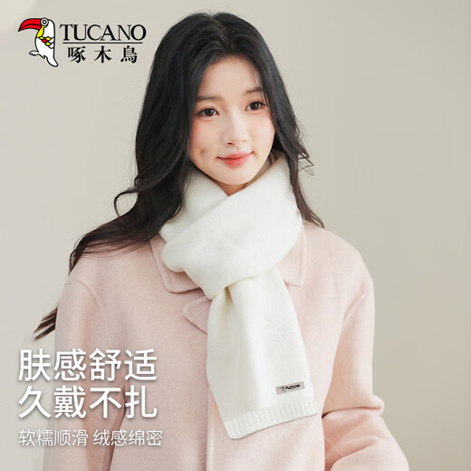 Woodpecker pure wool scarf for women winter warm and versatile solid color knitted scarf for girls birthday gift for girlfriend and mother