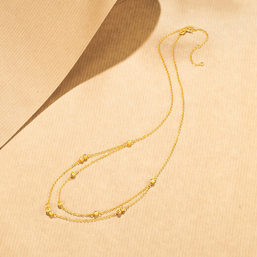 Saturday blessing yellow 18K gold color gold necklace women's small gold bead pendant C0513088 40+5cm birthday gift
