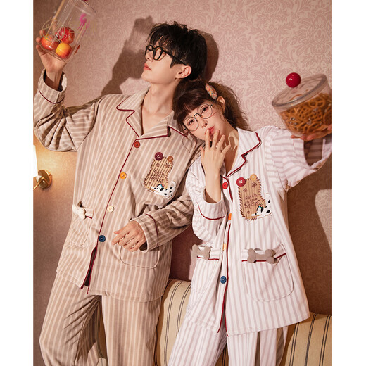 Gongdie Thermal Storage Type New Apple Puppy Autumn and Winter Couple Pajamas Women's Thickened Island Velvet Cartoon Home Clothes Men's Apple Puppy Warm Velvet Suit Men's XL (Recommended 120-140Jin Jin equals 0.5 kg)