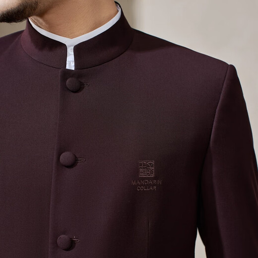 Qipai Chinese Stand Collar Suit Men's 2025 Autumn and Winter New Business Casual Mao Suit Wedding Dress Suit Maroon M (170) B46