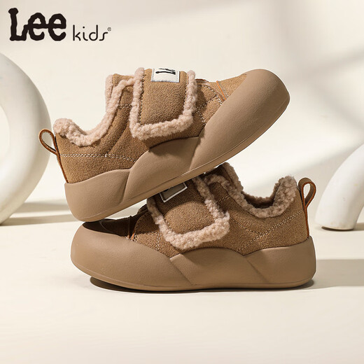 LEE KIDS Children's Shoes Winter New Children's Warm Snow Boots Plus Velvet Cotton Shoes Girls Casual Shoes Flat Shoes Boys Big Children Khaki 34 Recommended Foot Length 206mm
