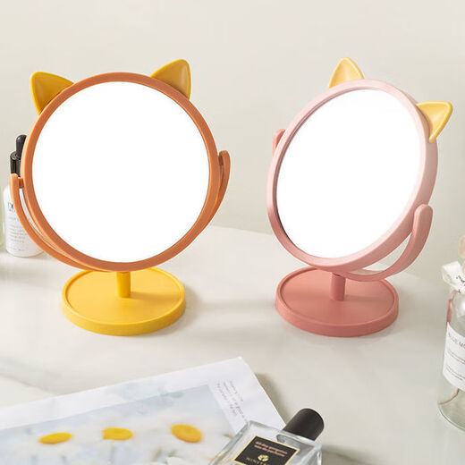 Cartoon simple small mirror makeup mirror high-looking portable desktop princess mirror portable student dormitory makeup mirror 2 pieces in total orange + forest green
