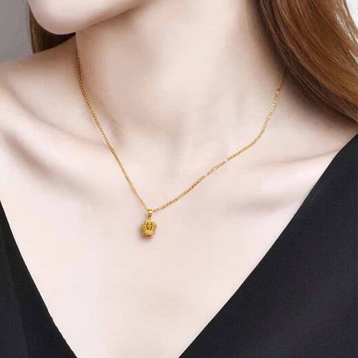 Chow Tai Fook Gold Pure Gold 999 Hollow Princess Crown Pendant Pure Gold Necklace Women's Clavicle Chain Valentine's Day Gift Pure Gold King with S925 Chain