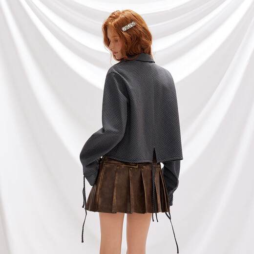 UNIFREE simple Korean style long-sleeved shirt blue autumn and winter new plaid waist casual versatile long-sleeved top blue M