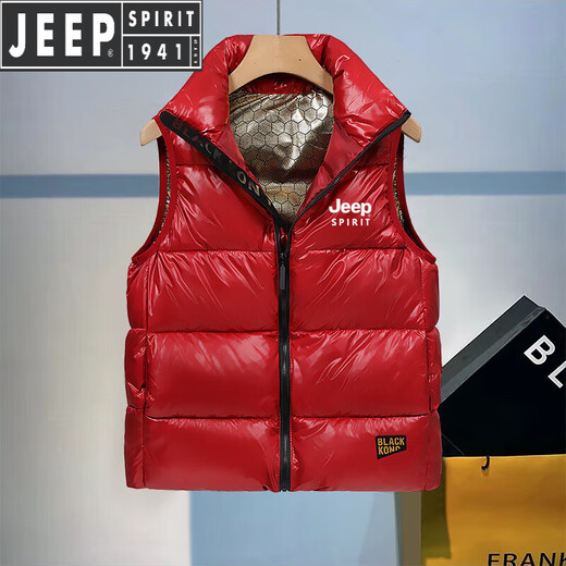 JEEP SPIRIT Black Gold Daunen-Baumwollweste Herren Winter Neue Premium Herren ärmellose Jacke Kapuzenweste Schwarz und Rot erhältlich Schwarz-Jeep Special Edition 683 Black Gold Cotton Vest XL
