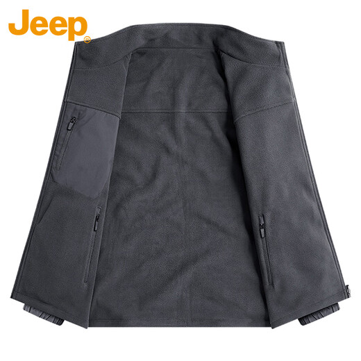 Jeep (JEEP) jacket men's velvet thickened warm jacket autumn and winter stand-up collar casual loose clothes dark gray velvet 2XL
