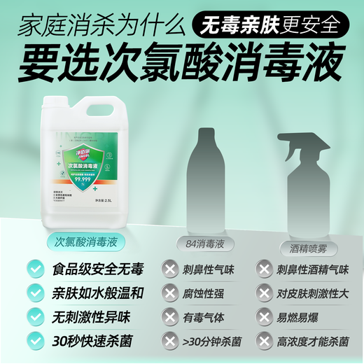 Jingbaili hypochlorous acid disinfectant 2.5L non-84 alcohol-free fruit and vegetable multi-environment seat cushion toilet pet disinfection