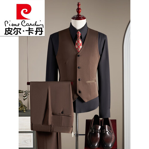 Pierre Cardin double-breasted wool suit suit men's business formal high-quality slim groom wedding suit three-piece suit for men dark gray suit + trousers M (95-110Jin Jin equals 0.5 kg)