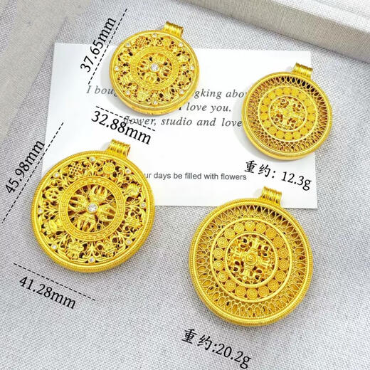 Wear Ruyi Diamond Eight Treasure Compass Sand Gold Pendant Simulated Gold Cross Necklace Filigree Sweater Alchemy Shop Women Large Diamond Eight Treasure Compass + Ruyi Rope