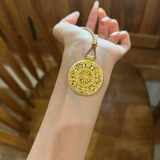 Wear Ruyi Diamond Eight Treasure Compass Sand Gold Pendant Simulated Gold Cross Necklace Filigree Sweater Alchemy Shop Women Large Diamond Eight Treasure Compass + Ruyi Rope