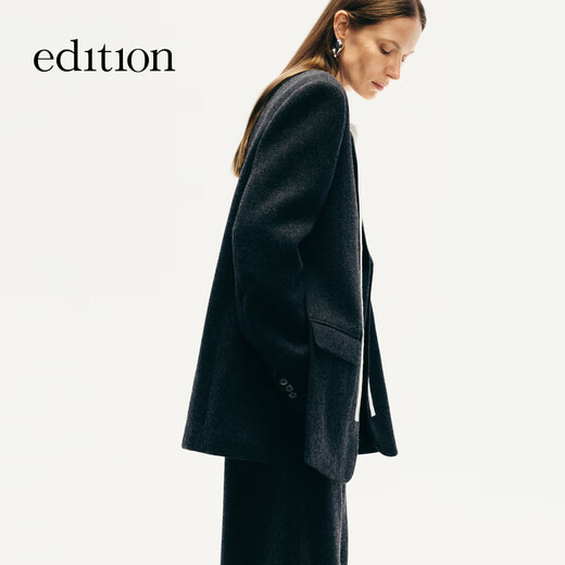 Edition woolen coat for women 2025 winter new woolen silhouette retro female gentleman suit jacket dark floral gray L