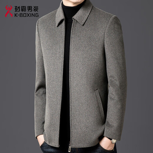 JINBA Wool Woolen Jacket Coat Men's Short Autumn and Winter Clothing Thickened Lapel Middle-aged Men's Woolen Men's Clothing Khaki M