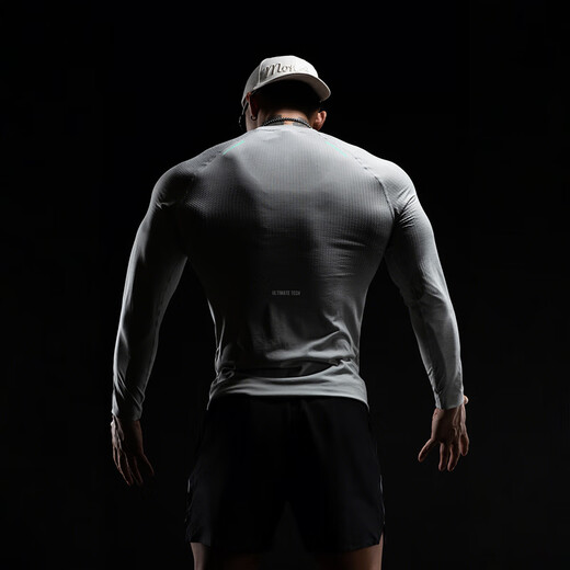 Monster Guardians fitness clothing for men, one-piece woven 5A antibacterial high-elastic slim sports training long-sleeved Army Green military green M