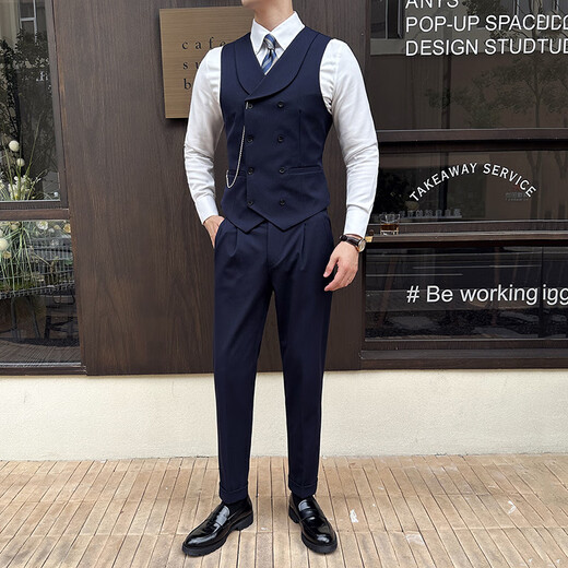 Jingchen Green Fruit Collar Vest Men's Suit Wedding Groomsmen Groomsmen Suit Vest Vest Waist Double Breasted Suit Jacket Medium Gray_Single Vest 3XL_Recommended 165Jin Jin is equal to within 0.5kg