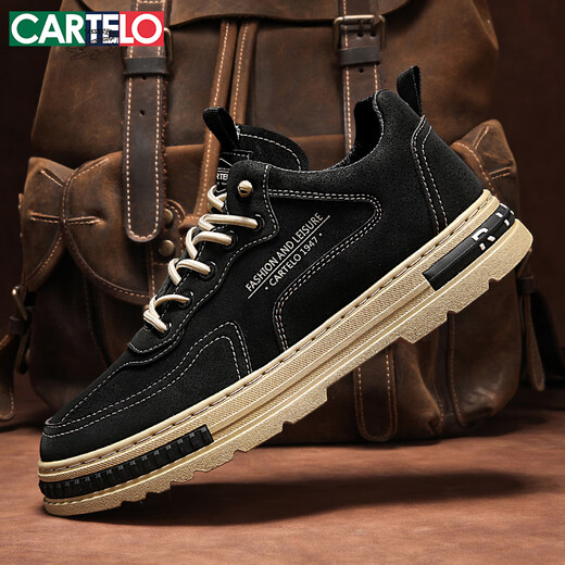 CARTELO Men's Shoes Autumn and Winter Trendy 2025 Shoes Men's Fashion Casual Shoes Men's Slip-on Martin Shoes Black 40
