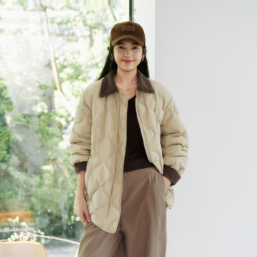 Semir down jacket women's mid-length light texture loose 2025 contrasting color corduroy lapel winter 109725113027