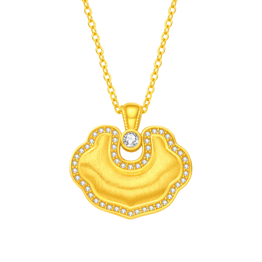 Mingzuan International 18K gold brushed Ruyi lock bag pendant women's au750 inlaid zircon necklace neckband as a birthday gift for girlfriend