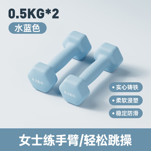 Huaya (HUAYA) dipped dumbbells for men and women home fitness muscle shaping arm exercise equipment children's small dumbbells hexagonal handbells wrapped with iron 0.5kg*2 blue