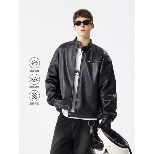 Xingman Winter Padded Leather Jacket Men's 2025 New Trendy Loose and Versatile Boys Motorcycle Leather Jacket Trendy Black M (100-130Jin Jin is equal to 0.5kg)