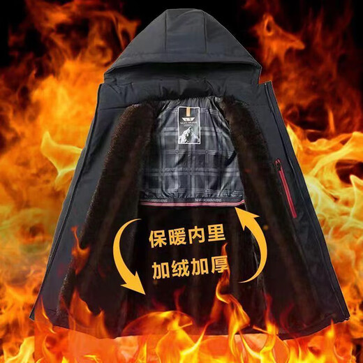 Woodpecker (TUCANO) winter men's velvet and thickened daddy cotton coats for middle-aged and elderly people, warm removable hooded jackets for men