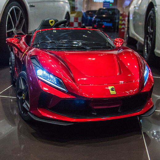 Junyu children's electric car small Ferrari electric car four-wheel racing car 16-year-old remote control sports car stroller birthday SKU05 painted red_leather seat_remote control_swing_bluetooth electric drive