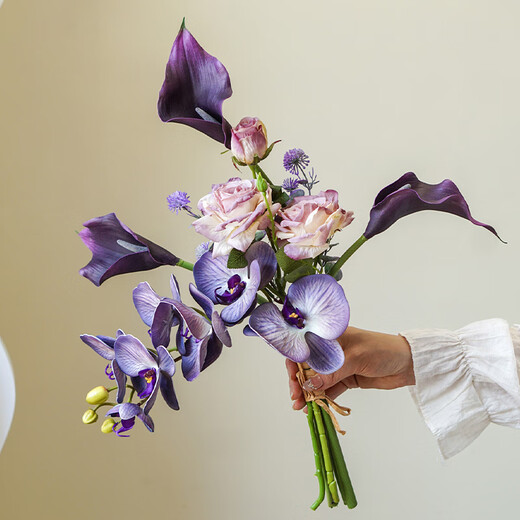 Love has packed sugar New Year's Day gift purple Phalaenopsis stone ceramic art vase set light luxury simulated fake flower living room ornaments