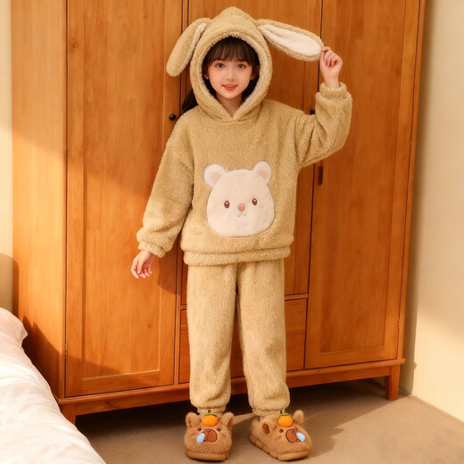 JIOESC children's cotton slippers new winter style for boys, girls, middle and large children Capibala plush indoor home shoes warm slippers Capibala slippers 30-31 yards (inner length 19.5CM)