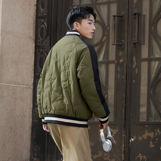 TonLion 2025 winter men's baseball collar cotton padded jacket with text on left chest