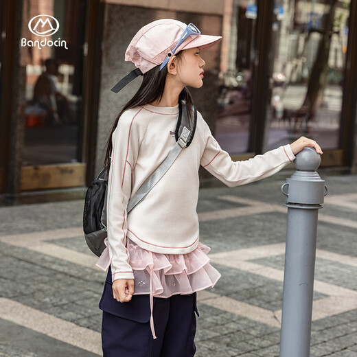 BANDOCIN 半度闲女童运动上衣秋冬装加厚25新款儿童冬季保暖打底衫t恤 米色 140