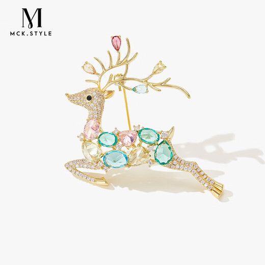 Mck shining colorful zirconium deer brooch high-end women's suit coat corsage pin accessories Chinese Valentine's Day gift