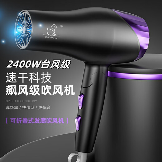 Xiaoya (XIAOYA) 2400W high-power hair salon hair dryer negative ion hair dryer blue light hair care folding hair dryer powerful high-speed large hair dryer King top version Honor Purple + 2000W + free air nozzle + foldable 4.5 billion blue light ion hair care typhoon-level wind movement