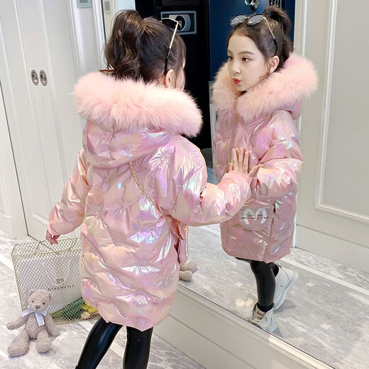 G.duck Girls Down Jacket 2025 New Winter Clothes Plus Velvet Thickened Winter Cotton Clothes Disposable Cotton Jackets Girls Korean Style Jackets Pink 150 cm Recommended Height 135-145cm