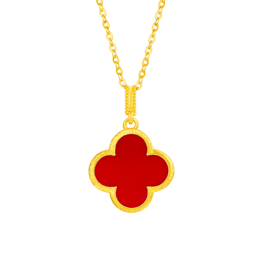 Mingzuan International 18k gold brushed four-leaf clover pendant au750 four-leaf clover red agate design neckband birthday gift for girlfriend