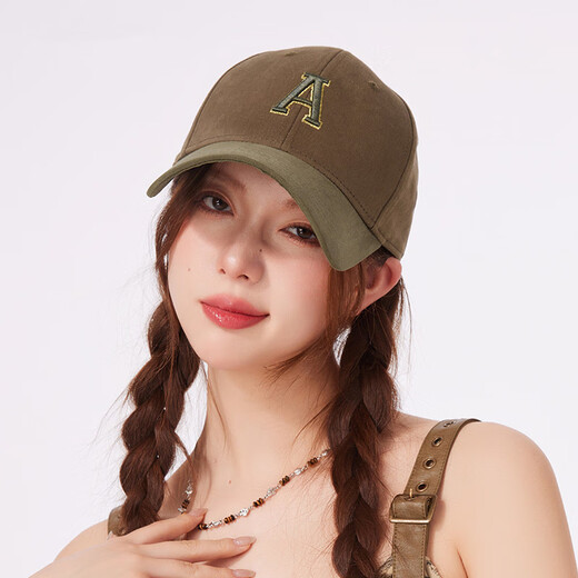 Spring and summer new style baseball cap fashionable contrasting color face small peaked cap for women pure cotton hard top sun hat outdoor casual hat brown khaki + dark gray M (57-59cm